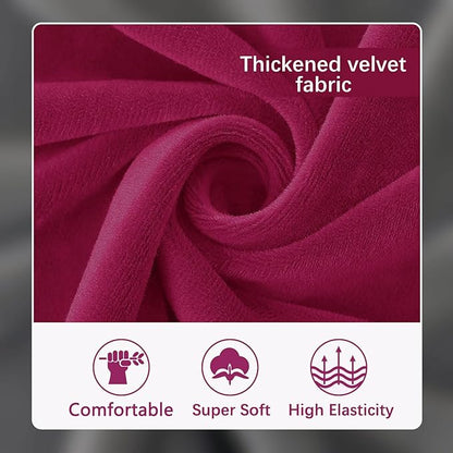 hyha Velvet Couch Cushion Covers, Soft Sofa Seat Covers for sectional 2 Cushion Couch Washable, Magic Sofa Slipcover with Elastic Bottom, Non-Slip Furniture Protector for Pets, Kid(Medium, Wine Red)