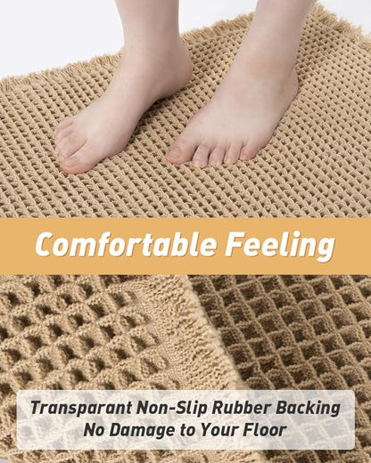 AMOAMI Upgraded Waffle Runner Rug, Super Absorbent Non Slip Bath Mats for Bathroom Floor, Machine Washable Bathroom Boho Runner Rug with Tassels, Ideal for Hallway Bedroom Laundry Room,17" x 60"