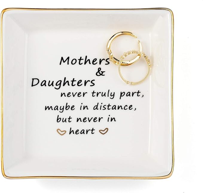 JoycuFF Mother&Daughter Gifts Ceramic Ring Dish Decorative Jewelry Tray-Gifts for Mother from Daughter or Daughter Gifts from Mom