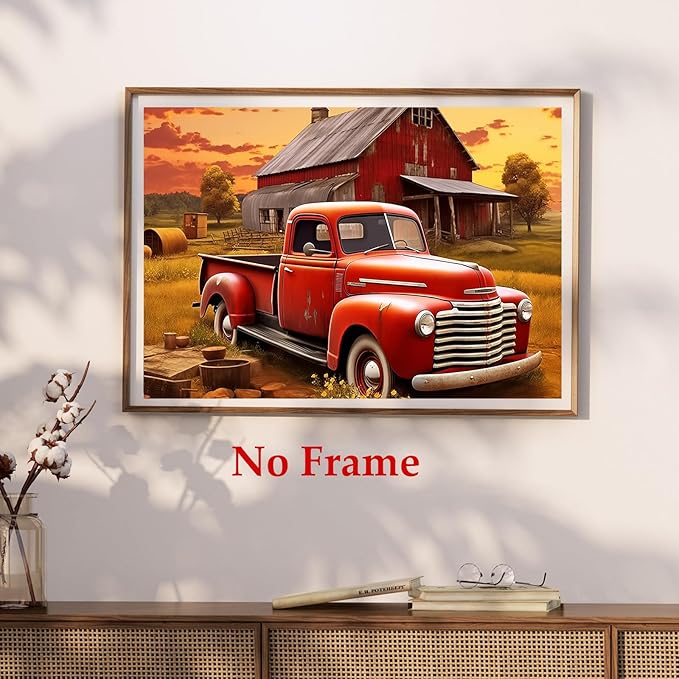 Red Truck Poster Rustic Landscape Pictures Farmhouses Tractor Wall Art Country House Painting Farmhouse Barn Prints Old Barn Posters Red Farmhouse Picture Sunset Farmhouses Wall Art 16x24in No Frame