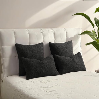 HAUSSY Set of 2 22x22 Decorative Throw Pillow Covers, Soft Cozy Textured Boucle Couch Cases, Home Decor for Couch Bed Living Room, Black