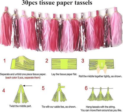 30pcs Paper Tassels Garland Banner Tissue Paper Tassel DIY Hanging Paper Decorations Party Tassel Garland Decor Baby Shower Nursery Wedding Festival Baby Shower Decoration(30, Pink Set)