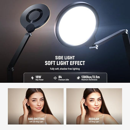 NEEWER BASICS 18W 7" Desktop Ring Light with Stand Folding Arm Desk C Clamp, Full Screen LED Circle Ringlight for Video Conference Lighting Streaming Recording Makeup Phone Selfie Computer Laptop, R18