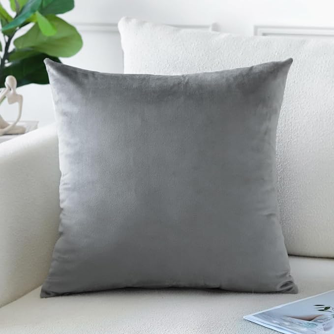 Artscope Luxury Velvet Pillow Covers Decorative Square Pillowcases Soft Solid Cushion Cases for Couch Sofa Bedroom Home Decor 20x20 Inch Graphite Grey