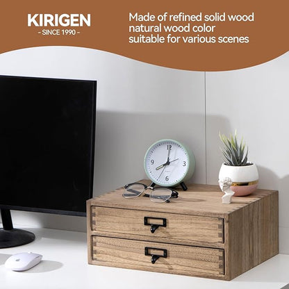 Kirigen Drak Wooden Office Storage Drawers Shallow Type - Desktop Filing Organization for Machine Printer Stand (BR, 2-Layer&2 Drawers)