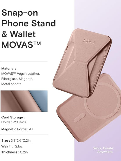 MOFT Magnetic Wallet Stand Compatible with iPhone 17/16/15/14/13/12 Series, Angle Adjustment & Magsafe Compatible MOVAS Phone Stand,Classic Nude