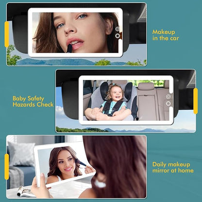 Led Car Sun Visor Vanity Mirror, Large Interior Mirrors with Lights, Dimmable Light up Vanity Makeup Mirror for Car,Rechargeable Rearview Mirrors for Sun Visor (White)