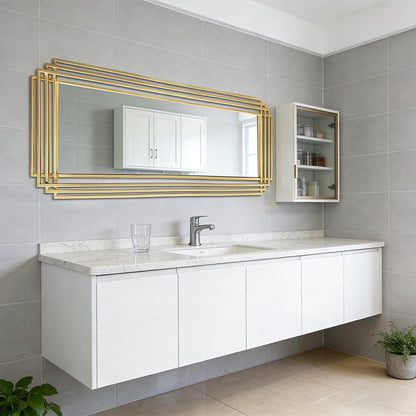 Geometric Wall Mirror, 63"x24" Modern Rectangle Full Length Mirror with Gold Metal Frame, Large Elegant Art Deco Mirror for Living Room Entryway Hallway, Hangs Vertically or Horizontally