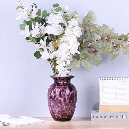 Hand Blown Glass vase, Purple Wide Mouth Glass Large vase for Home Decoration Bouquet, Suitable for Office Living Room TV Stand Kitchen Dining Table Centerpiece Bookshelf entryway Desktop Decoration.