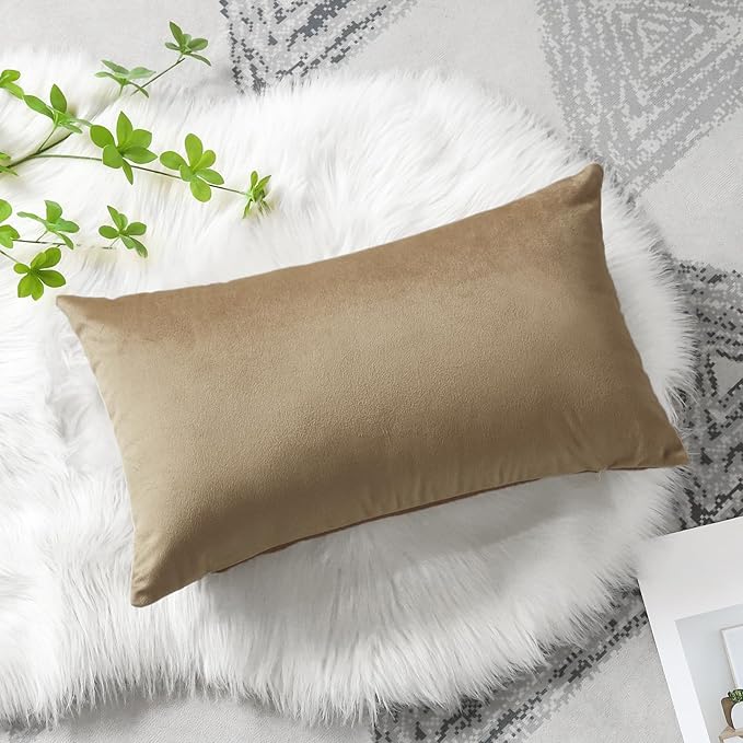 Artscope Luxury Velvet Pillow Covers Decorative Rectangle Pillowcases Soft Solid Cushion Cases for Couch Sofa Bedroom Car Decor 16x24 Inch Golden Brown