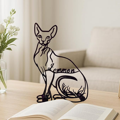 Personalized Sphynx Cat Minimalist Sculpture, Custom Pet Name Metal Desk Decor, Decorative Aesthetic Table Sign Gifts For Cats Lovers, Kids Room, Home Office Decorations