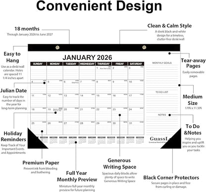 GuassLee Desk Calendar 2026, 3 Packs, 18 Months Calendar 17" × 11.5" Desk Calendar from Jan. 2026 to Jun. 2027 with Julian Date, To-do List, Notes, Monthly Goals, for Home School Office