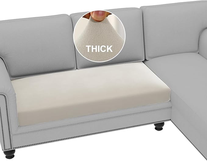 H.VERSAILTEX Fleece Couch Cushion Covers Stretch Loveseat Covers for 2 Cushion Couch Loveseat Covers Comfortable and Durable Fabric (2 Seater Cushion Cover, Pale Oak)
