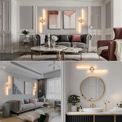 Battery Operated Wall Sconce Set of 2,Gold 31.4" 3000K-6500K LED Dimmable Wall Sconces with Remote Control,Wireless Wall Light USB Rechargeable for Bedroom Hallway Living Room Background Wall Lighting