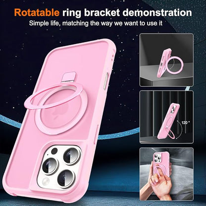 Compatible with iPhone 16 Pro Case with Invisible Magnetic O-Ring Stand Military-Grade Translucent Case for iPhone 16 Pro 6.3" [Compatible with Mag-Safe][Great Grip Feeling], Pink