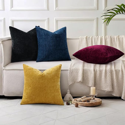decorUhome Chenille Navy Blue Spring Throw Pillow Covers 12x20 Inch Set of 2, Decorative Soft Couch Pillow Covers Solid Dyed Accent Farmhouse Neutral Rectangle Pillow Cases for Sofa