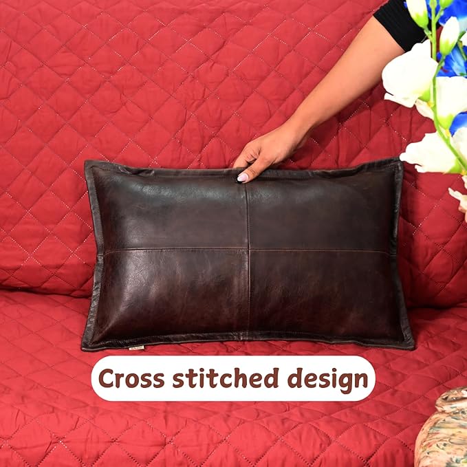 100% Lambskin Leather Pillow Cover - Sofa Cushion Case - Decorative Throw Covers for Living Room & Bedroom, 18x26 Inch - Dark Brown Crunch Box Pack of 1