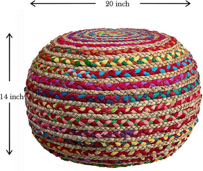 LR Home Resources Boho Beauty Braided Pouf Ottoman, 14" x 20", Multicolor -