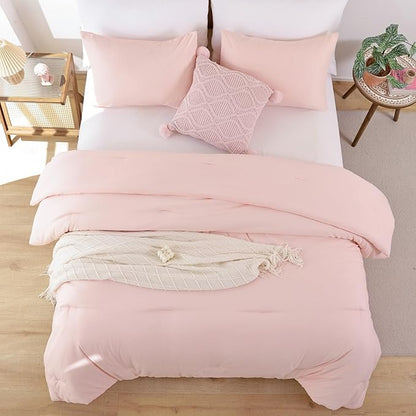 ROSGONIA Oversized King Comforter Blush, 3pcs(1 Comforter & 2 Pillowcases) Lightweight Oversized King Comforter Sets Bedding Blanket Quilts