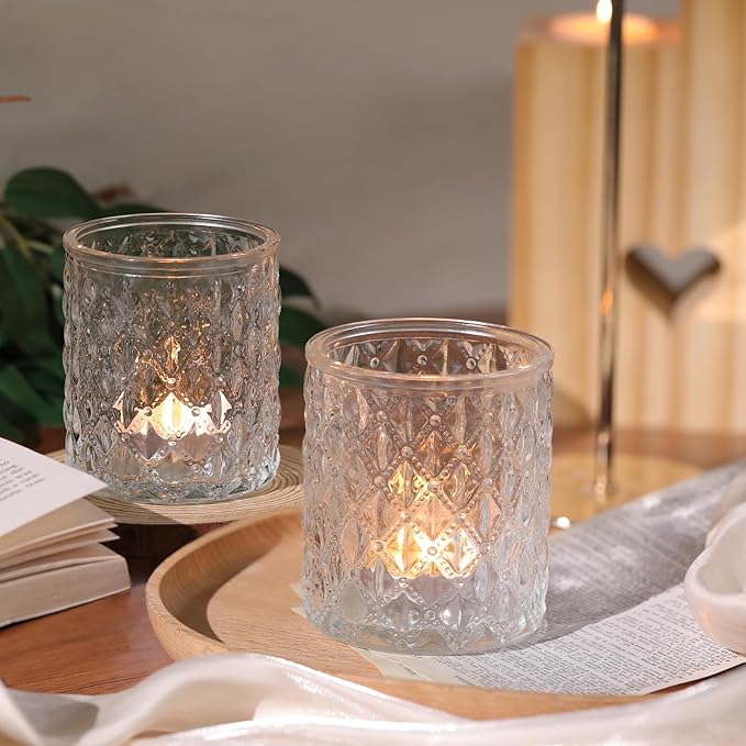8Pcs Large Votive Candle Holders Clear Tea Light Candle Holders Glass Candle Holder for Wedding, Bridal Shower, Table Centerpiece, Party, Home Decor