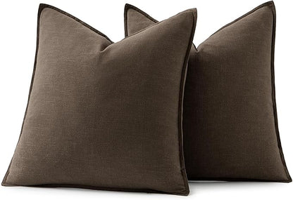 MIULEE Decorative Linen Euro Sham Pillow Covers 26x26 Dark Coffee Chocolate Boho Farmhouse Neutral Winter Couch Throw Pillows for Bed Pack of 2 Accent Modern Pillowcase Sofa Livingroom Home Decor