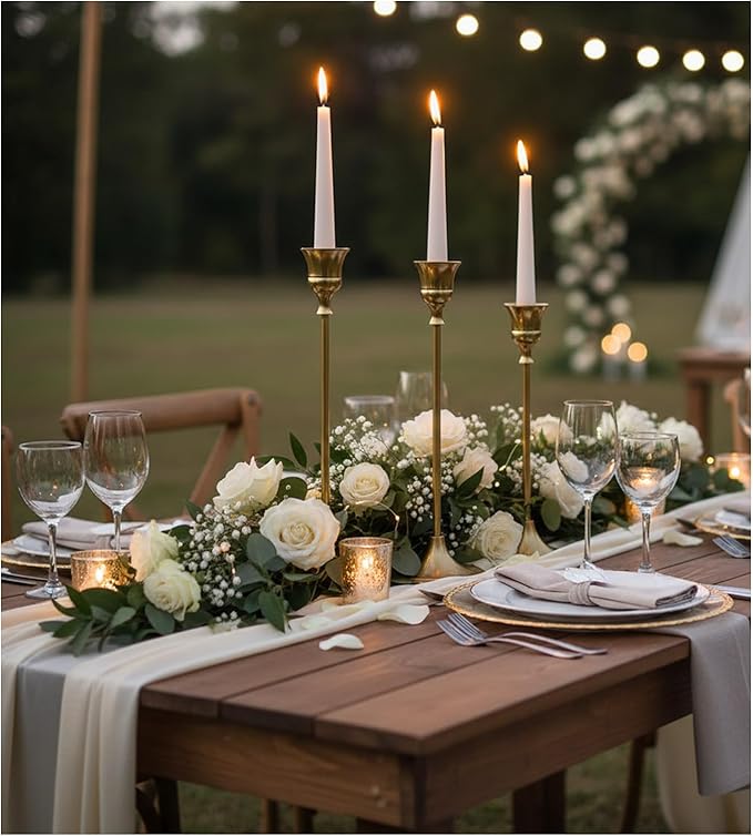 Candle Holder, Modern Minimalist Brass Gold Metal Candlestick Holders, Set of 3 Tall - Elegant Taper Candle Holders for Table Centerpiece, Wedding, Dinner Party Home Decor (2 Set 6 pcs)