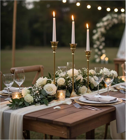 Candle Holder, Modern Minimalist Brass Gold Metal Candlestick Holders, Set of 3 Tall - Elegant Taper Candle Holders for Table Centerpiece, Wedding, Dinner Party Home Decor (2 Set 6 pcs)