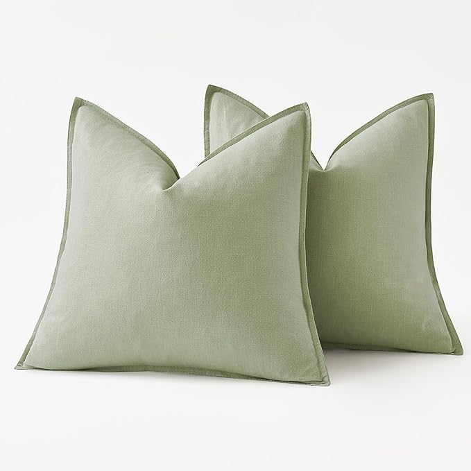 MIULEE Decorative Linen Euro Sham Pillow Covers 22x22 Inch Light Green Boho Farmhouse Neutral Spring Couch Throw Pillows for Bed Pack of 2 Accent Modern Pillowcase Summer Sofa Livingroom Home Decor