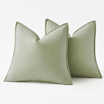MIULEE Decorative Linen Pillow Covers 18x18 Inch Light Green Boho Farmhouse Neutral Spring Couch Throw Pillows for Bed Pack of 2 Accent Modern Pillowcase Summer Sofa Livingroom Home Decor