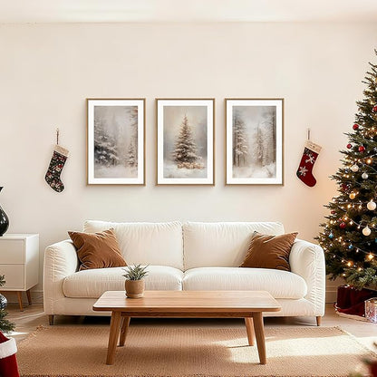 Winter Snowy Forest Landscape Framed Canvas Wall Art Set,Modern Woodland Frosty Scenery Wall Decor,Nature Snow Covered Pine Tree Botanical Artwork for Living Room, Bedroom,Farmhouse- 16"x24"x3