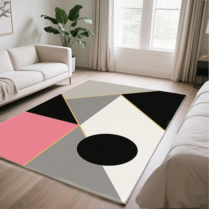 Abstract Geometry Rug - 6x8 Area Rug, Modern Geometry Rugs, Minimalist Aesthetics Dining Room Rugs, Washable & Non Slip Large Carpet Home Decor