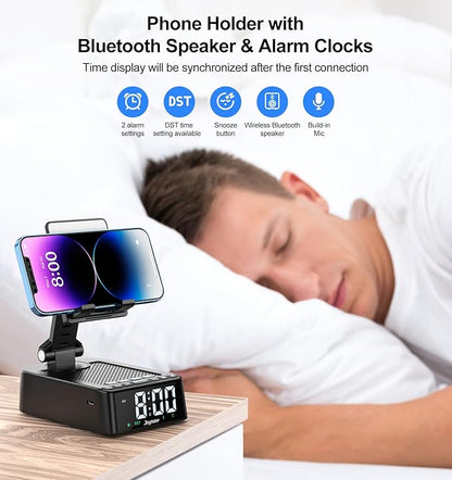 Gifts for Men and Women, Phone Stand with Bluetooth Speaker and 360° Rotable Angle Adjustable Cell Phone Holder for Home Office with HD Subwoofer Sound Fits All Phones,Tablets (Black)