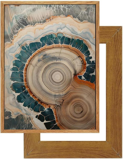 IBHJSART Framed Tree Ring Canvas Wall Art Vintage Colorful Wood Stump Painting Prints Modern Minimalist Pictures Neutral Nature Rustic Farmhouse Decor Living Room Bedroom Bathroom Office