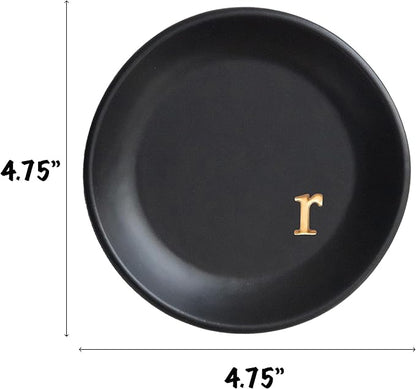 COLLECTIVE HOME - Ceramic Jewelry Tray, Decorative Trinket Dish for Rings Earrings Necklaces Bracelet Watch Keys, Birthday Mother's Day Christmas Gift for Women, 4.75", Black Surface (r)