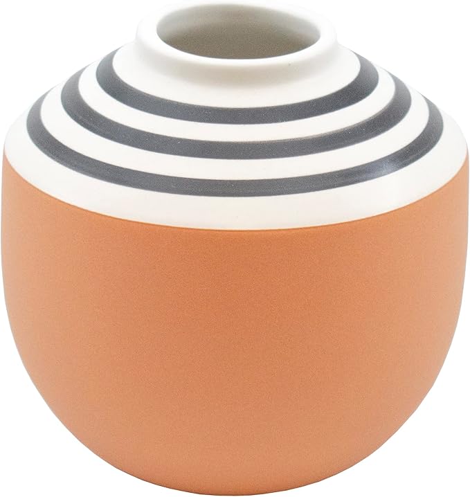 Stephanie Imports Boho Brown Terracotta Vase with Hand-Painted Matte White Design (Black Swirl)