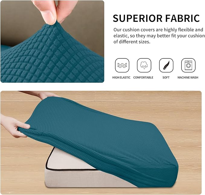 Easy-Going Stretch Individual Loveseat Couch Cushion Cover Sofa Cushion Furniture Protector Sofa slipcover Soft Flexibility with Elastic Bottom (2-Piece Loveseat Cushion Cover, Peacock Blue)