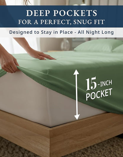 LANE LINEN 100% Egyptian Cotton Bed Sheets - 1000 Thread Count, Cal King 4-Piece Set, Long Staple Cotton, Luxury Hotel Quality, Fits Up to 15" Mattress - Iceberg Green