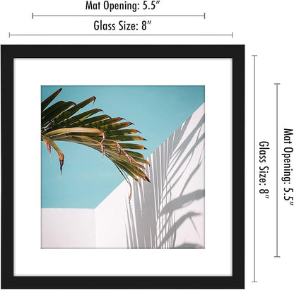 Americanflat 8x8 Picture Frame with Shatter-Resistant Glass - Use as 6x6 Frame with Mat or Display 8x8 Photo Without Mat - Streamline Collection - Square Frames for Tabletop or Wall - Black
