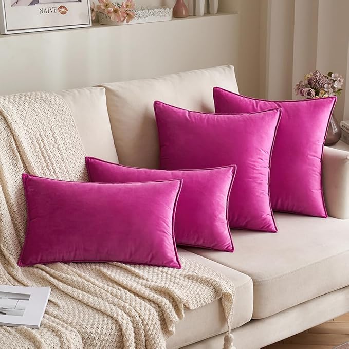 MIULEE Pack of 2 Decorative Velvet Throw Pillow Cover Soft Hot Pink Pillow Cover Soild Square Cushion Case for Spring Sofa Bedroom Car 18x 18 Inch 45x 45cm