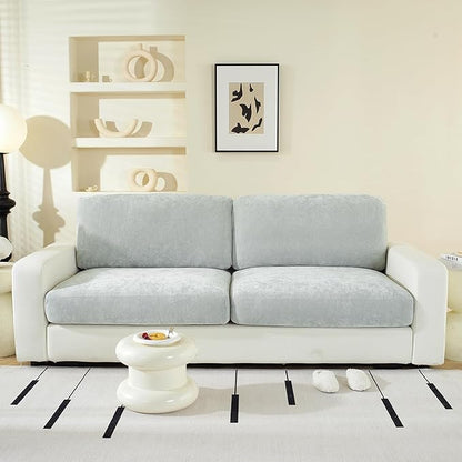 Large Backrest Cushion Covers Super Stretch Backrest Covers for 2 Cushion Couch Sofa, Couch Back Cushion Covers Featuring with Chenille Yarn (Softer Version, 2PC, Light Grey)