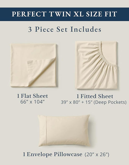 LANE LINEN 100% Organic Cotton Twin XL Sheets Set, 3-Piece Pure Organic Cotton Percale Sheets, Cotton Bedsheets, Ultra Soft Bedding Sheets, Breathable, Fits Mattress Upto 15" Deep - Natural