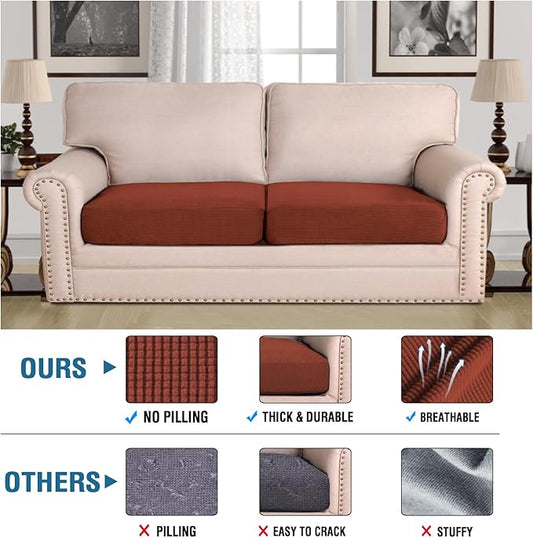 H.VERSAILTEX Super Stretch Individual Seat, Sofa Covers Couch, Cushion Covers Slipcover Sets Thick Jacquard Textured Twill Fabric (2 Piece Large Sofa Cushion Covers, Rust)