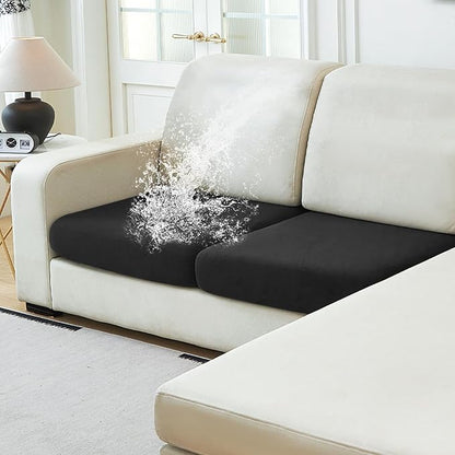 NAISI Waterproof Couch Cushion Covers Thick Velvet Fabric Washable Sofa Slipcovers 2 Pieces Individual Sectional Couch Covers with Elastic Bottom(2 Pcs for 2-Seat or Backrest,Black)