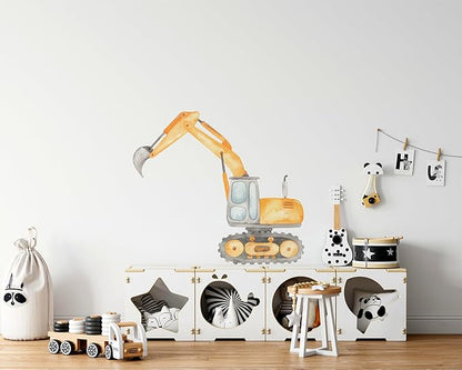 Construction Excavator Wall Decal for Boys Room, Construction Eqipment Peel Stick Removable Fabric Wall Sticker, Nursery or Playroom Decor, Repositionable (30 inch: 27" Tall x 30" Wide)