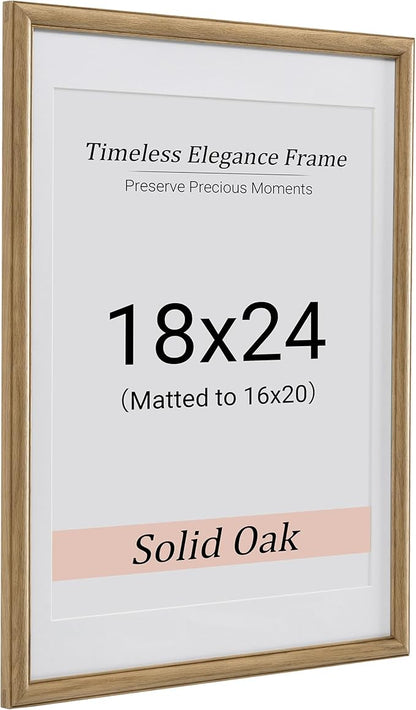 Heimlove 18x24 Picture Frame,18 x 24 Solid White Oak Photo Frame Matted to 16x20 with Tempered Glass,18"x24" Handcrafted wood Poster Frame,Vertical or Horizontal Wall Hanging Display,1 Pack