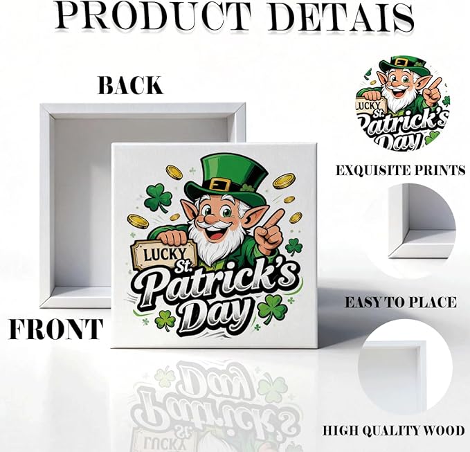 St. Patrick's Day Decor Lucky St Patrick's Day Wooden Box Sign, Cartoon Leprechaun Irish Theme Tabletop Decor for Home Bar Shelf Desk, Farmhouse Holiday Wooden Decoration Party Gift 5 x 5 Inches
