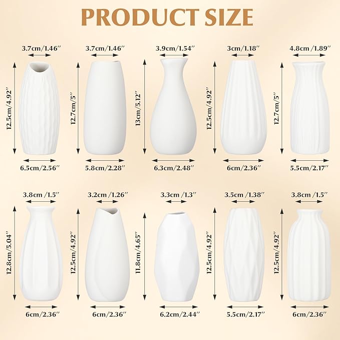 Ziliny Set of 10 White Ceramic Bud Vases 5'' Boho Small Vases in Bulk for Flowers Mini Vases for Centerpieces Modern Vase Dining Table Centerpieces for Wedding Decorations Bedroom Home Decor Gift