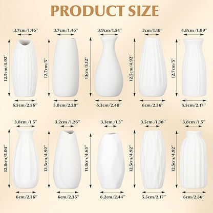 Ziliny Set of 10 White Ceramic Bud Vases 5'' Boho Small Vases in Bulk for Flowers Mini Vases for Centerpieces Modern Vase Dining Table Centerpieces for Wedding Decorations Bedroom Home Decor Gift
