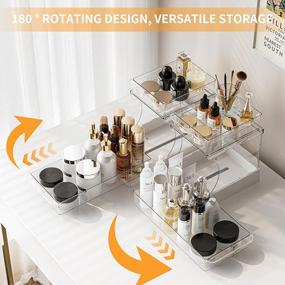 Pull Out 2 Tier Under Sink Organizer Clear Cabinet Organizer for Kitchen Bathroom Storage Rotating Pantry Rack for Spice Organization and Makeup Organizer for Drawer Durable Design 2 Pack