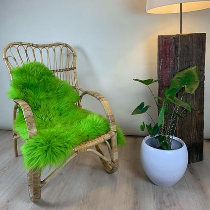HUAHOO Premium Genuine Sheepskin Rug Camel Real Australia Sheepskin Natural Lambskin Fur Area Rug Seat Covers for Kids Bedroom Sofa Chair Cover Pets Dogs Mat Double Pelt/2' x 6' Green